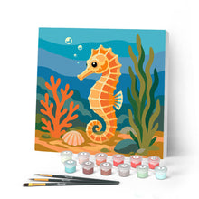 Load image into Gallery viewer, Mini Paint by numbers 8"x8" framed - Seahorse