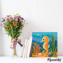 Load image into Gallery viewer, Mini Paint by numbers 8"x8" framed - Seahorse