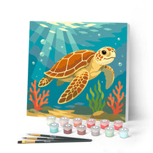 Load image into Gallery viewer, Mini Paint by numbers 8"x8" framed - Turtle
