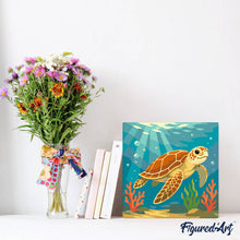 Load image into Gallery viewer, Mini Paint by numbers 8"x8" framed - Turtle