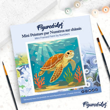 Load image into Gallery viewer, Mini Paint by numbers 8"x8" framed - Turtle