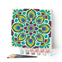 Load image into Gallery viewer, Mini Paint by numbers 8"x8" framed - Peacock Mandala