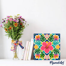 Load image into Gallery viewer, Mini Paint by numbers 8"x8" framed - Hibiscus Mandala