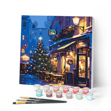 Load image into Gallery viewer, Mini Paint by numbers 8"x8" framed - Festive Night Café