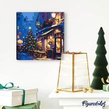 Load image into Gallery viewer, Mini Paint by numbers 8"x8" framed - Festive Night Café