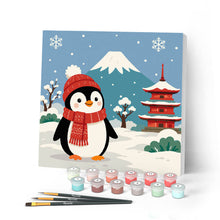 Load image into Gallery viewer, Mini Paint by numbers 8"x8" framed - Penguin by Mount Fuji