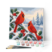 Load image into Gallery viewer, Mini Paint by numbers 8"x8" framed - Winter Cardinals