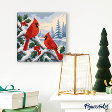 Load image into Gallery viewer, Mini Paint by numbers 8"x8" framed - Winter Cardinals