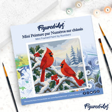 Load image into Gallery viewer, Mini Paint by numbers 8"x8" framed - Winter Cardinals
