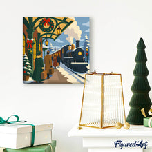 Load image into Gallery viewer, Mini Paint by numbers 8"x8" framed - Holiday Train Escape