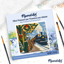 Load image into Gallery viewer, Mini Paint by numbers 8"x8" framed - Holiday Train Escape