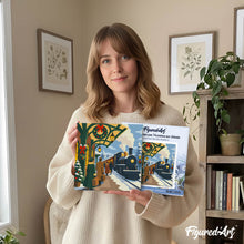 Load image into Gallery viewer, Mini Paint by numbers 8"x8" framed - Holiday Train Escape