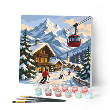 Load image into Gallery viewer, Mini Paint by numbers 8"x8" framed - Alpine Winter Holiday