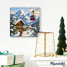 Load image into Gallery viewer, Mini Paint by numbers 8"x8" framed - Alpine Winter Holiday