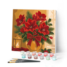 Load image into Gallery viewer, Mini Paint by numbers 8"x8" framed - Christmas Poinsettias