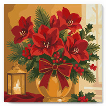 Load image into Gallery viewer, Paint by numbers kit Mini Paint by numbers 8"x8" framed - Christmas Poinsettias Figured'Art