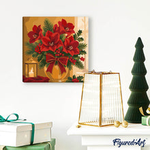 Load image into Gallery viewer, Mini Paint by numbers 8"x8" framed - Christmas Poinsettias