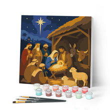Load image into Gallery viewer, Mini Paint by numbers 8"x8" framed - Christmas Nativity