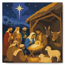 Load image into Gallery viewer, Paint by numbers kit Mini Paint by numbers 8"x8" framed - Christmas Nativity Figured'Art