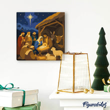 Load image into Gallery viewer, Mini Paint by numbers 8"x8" framed - Christmas Nativity