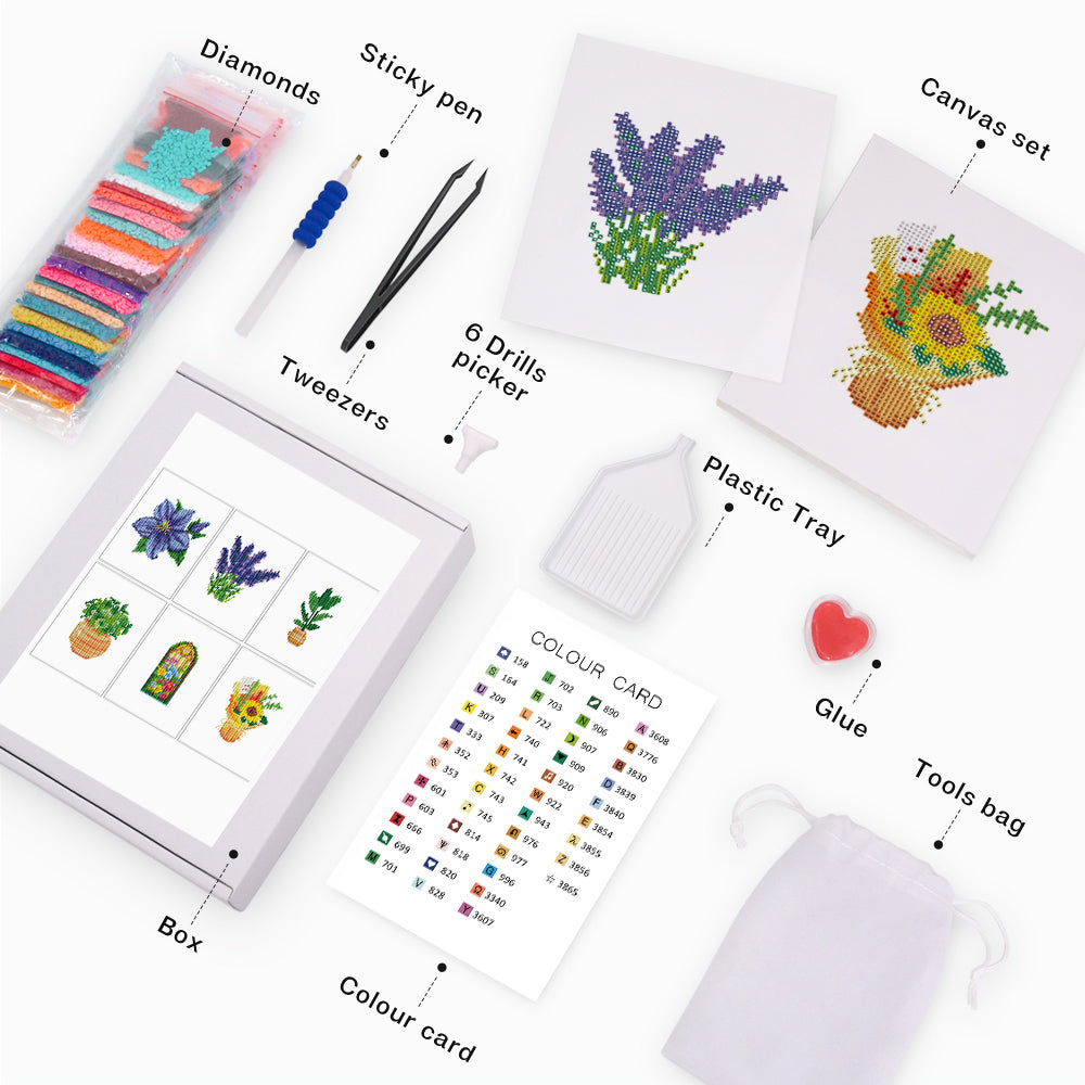 Mini Diamond Painting 6"x8" (6 pieces) - Flora and Potted