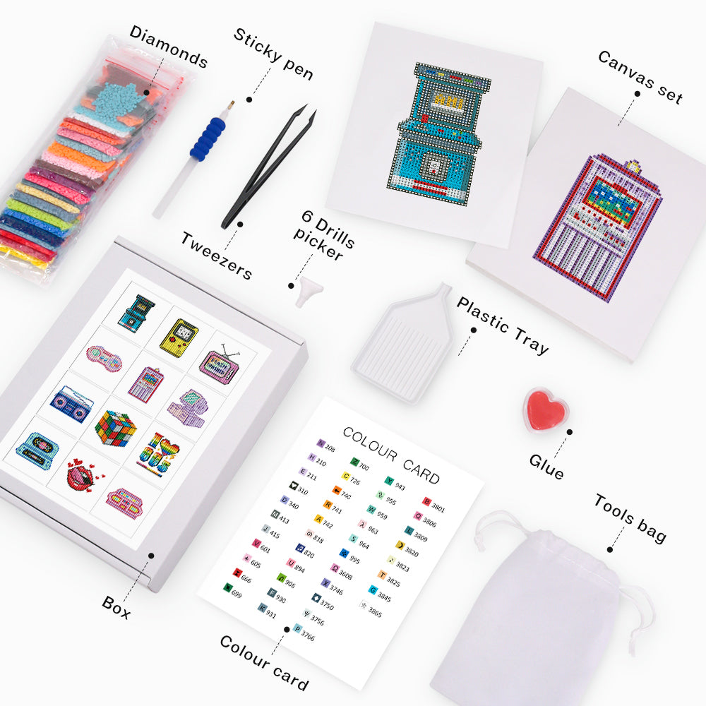 Mini Diamond Painting 3"x5" (12 pieces) - Retro Gaming and Pop Culture