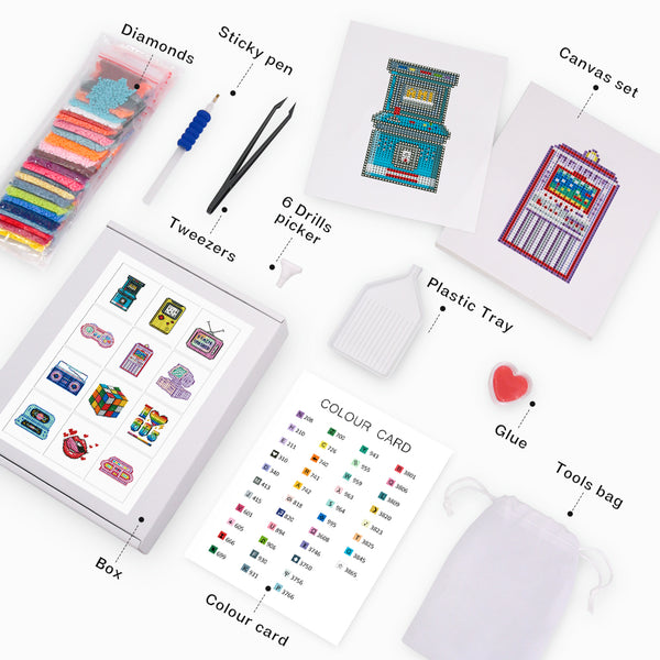 Mini Diamond Painting 3"x5" (12 pieces) - Retro Gaming and Pop Culture