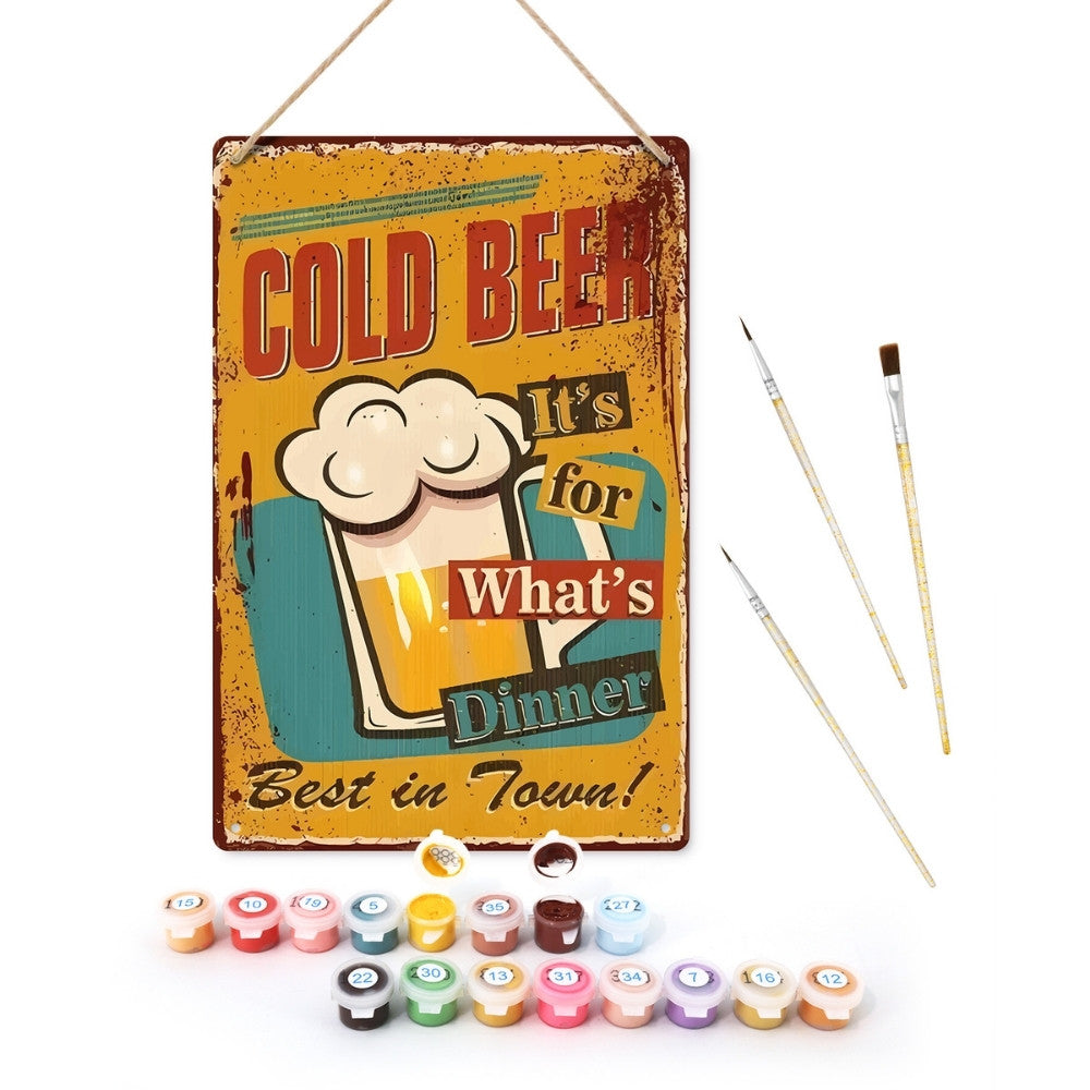 Paint by Numbers Metal Poster - Cold Beer for Dinner Figured'Art