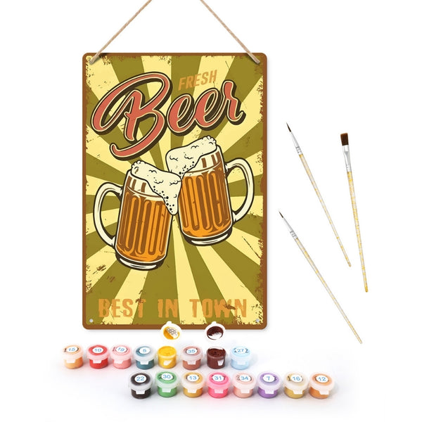 Paint by Numbers Metal Poster - Fresh Beer Two Mugs Figured'Art