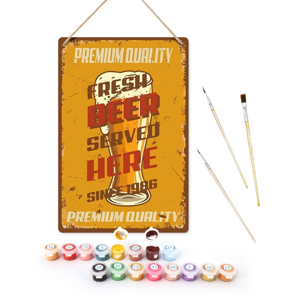 Paint by Numbers Metal Poster - Fresh Beer Served Here Figured'Art