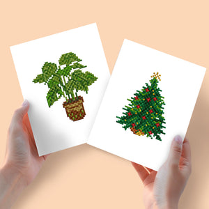 Mini Diamond Painting 6"x8" (2 pieces) - Christmas Tree and Potted Plant