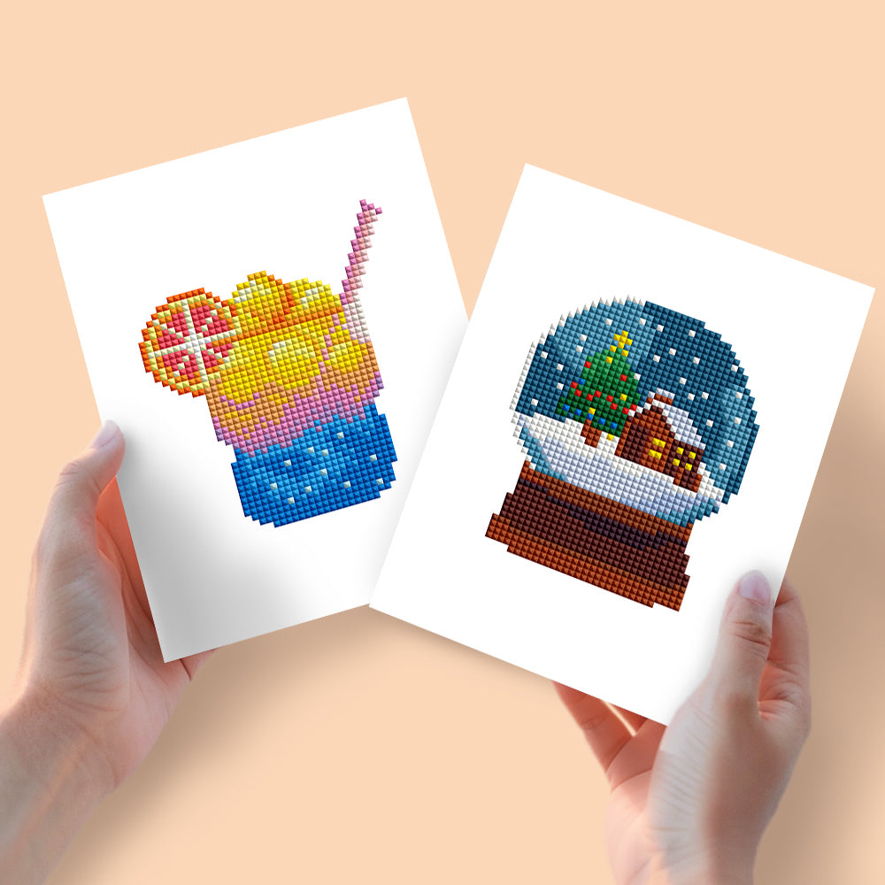Mini Diamond Painting 6"x8" (2 pieces) - Summer Smoothie and Winter Snow Globe