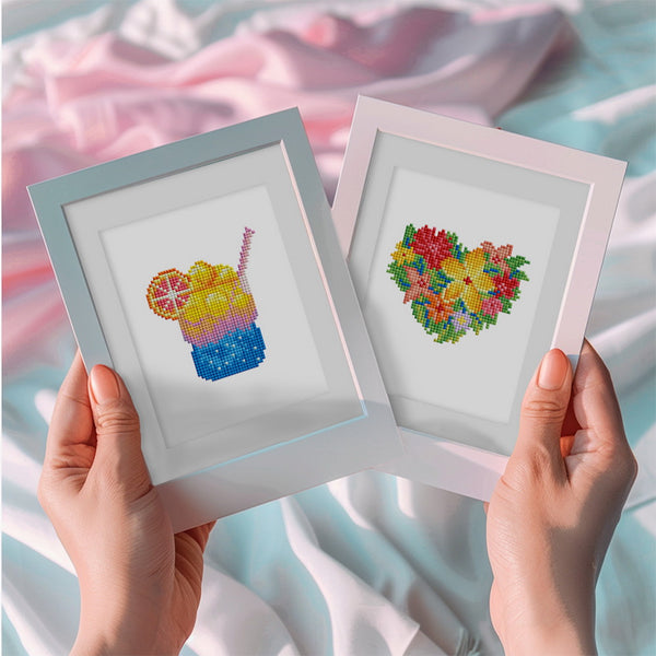 Mini Diamond Painting 6"x8" (2 pieces) - Summer Smoothie and Winter Snow Globe
