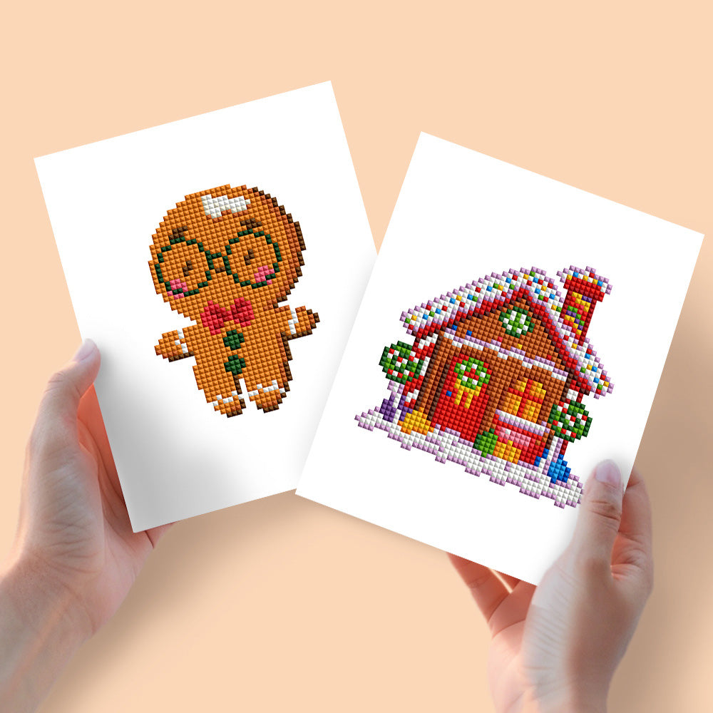Mini Diamond Painting 6"x8" (2 pieces) - Gingerbread Man and Christmas House