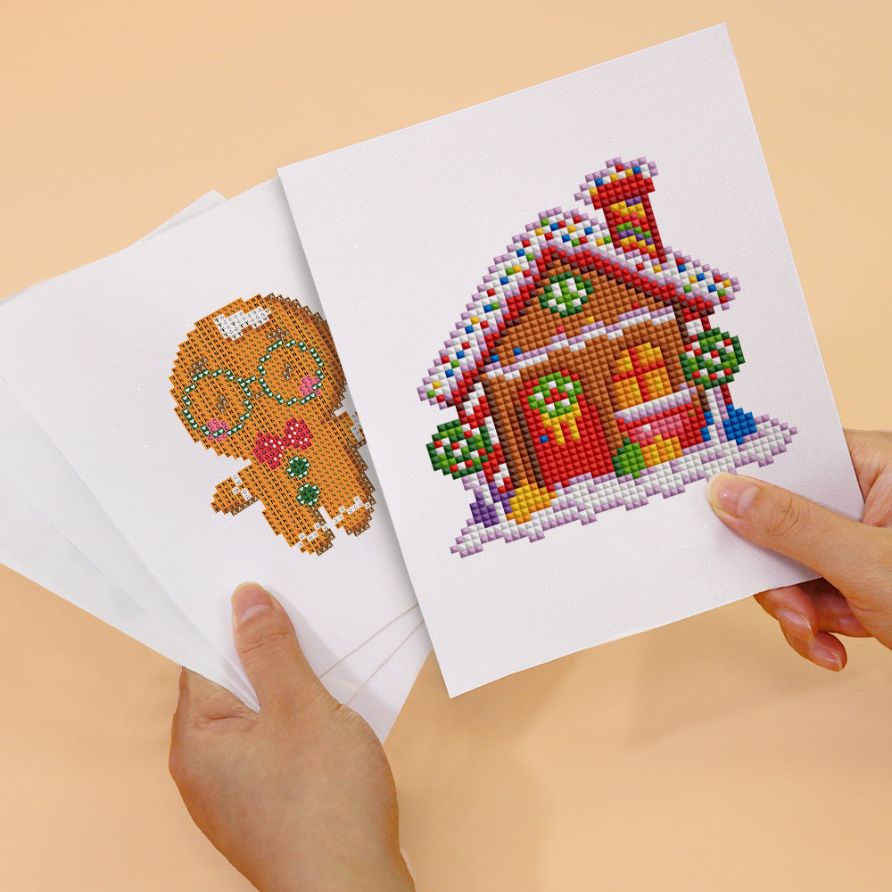 Mini Diamond Painting 6"x8" (2 pieces) - Gingerbread Man and Christmas House