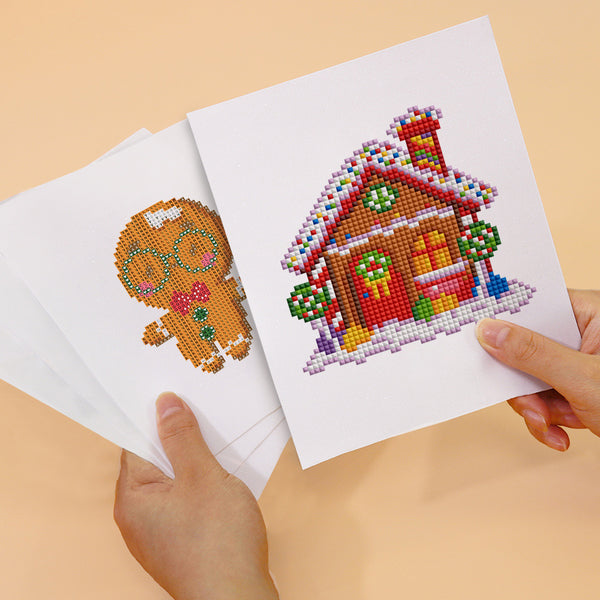 Mini Diamond Painting 6"x8" (2 pieces) - Gingerbread Man and Christmas House