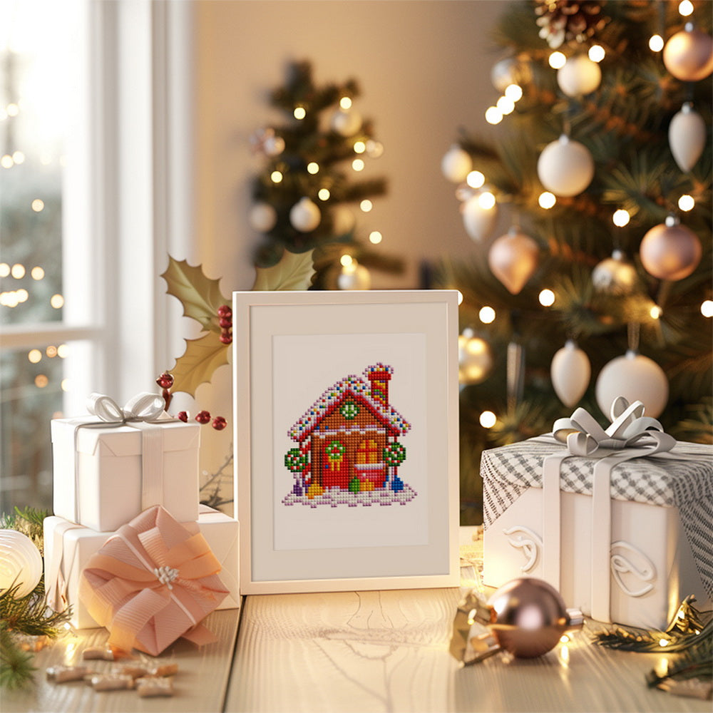 Mini Diamond Painting 6"x8" (2 pieces) - Gingerbread Man and Christmas House