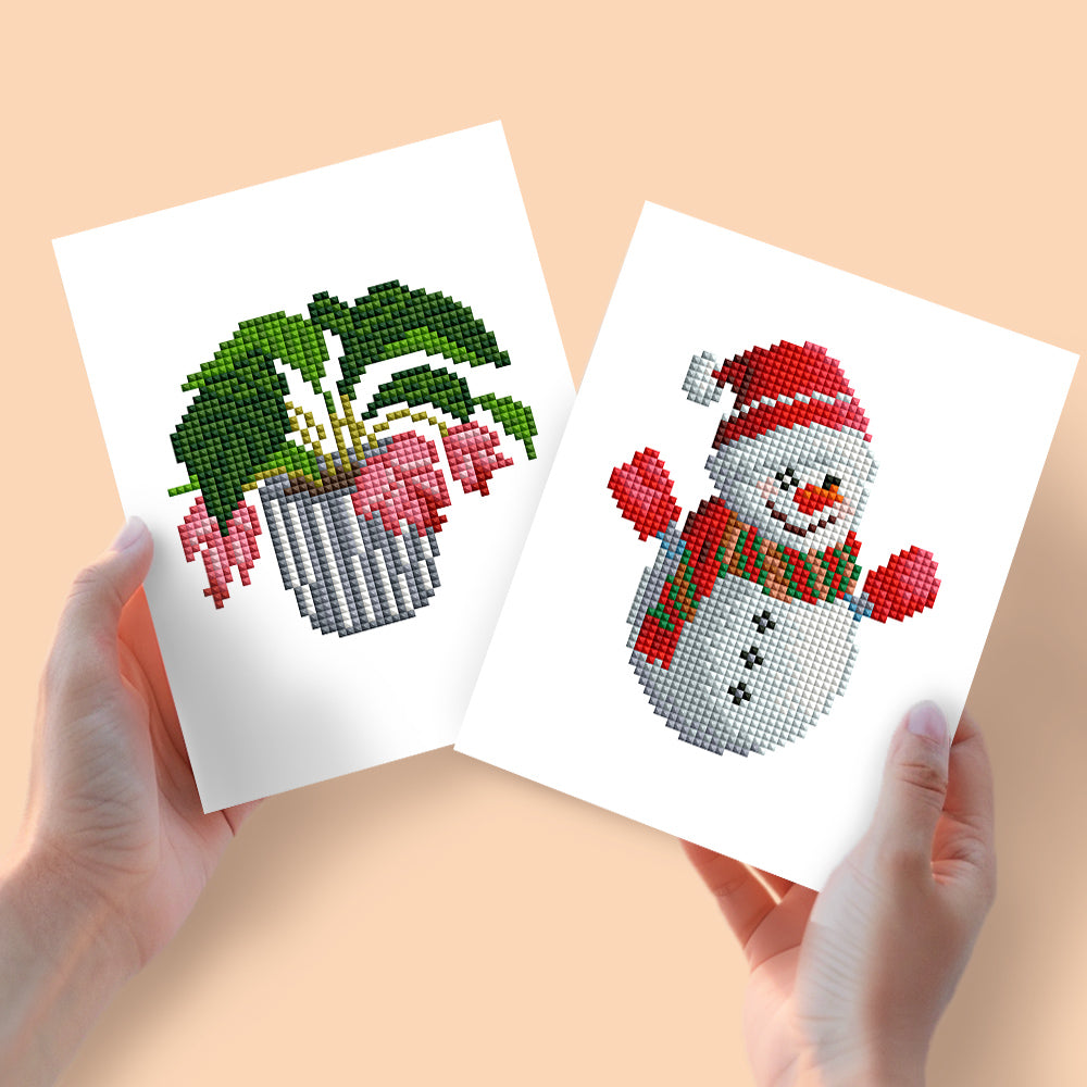 Mini Diamond Painting 6"x8" (2 pieces) - Potted Plant and Winter Snowman