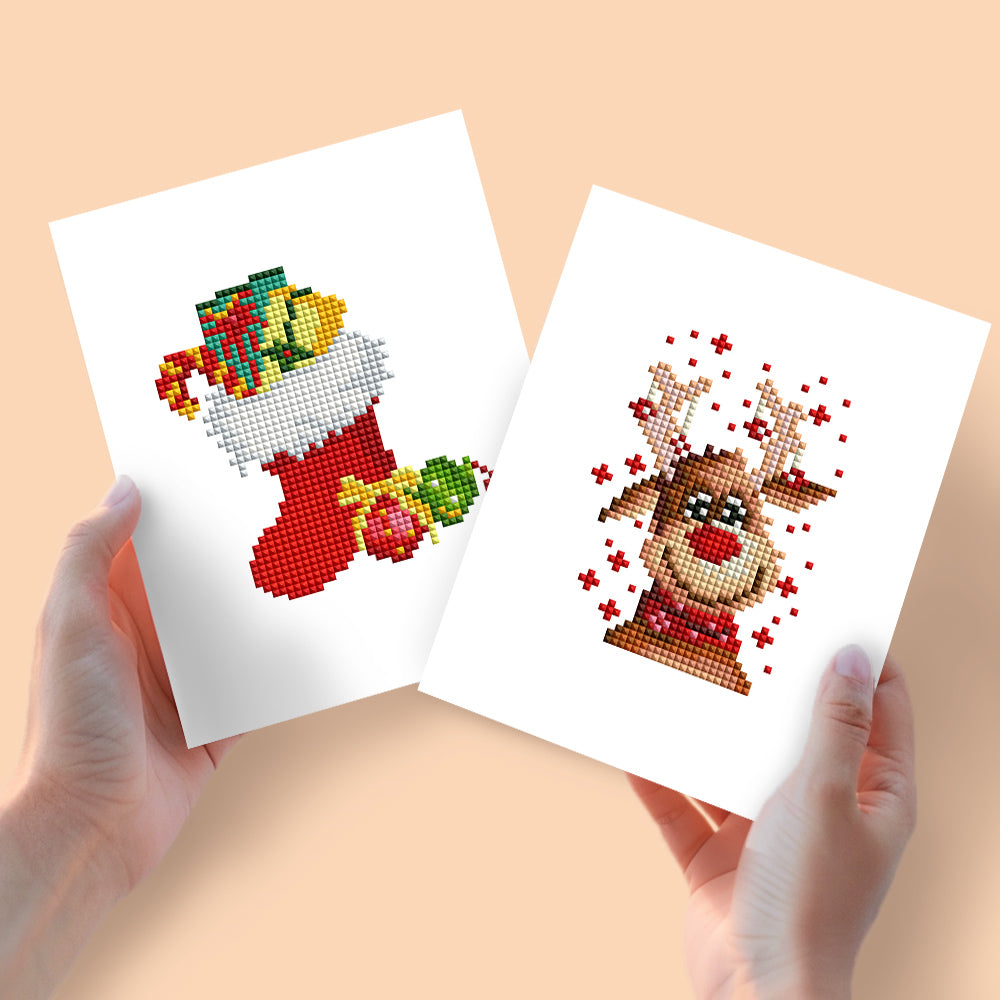 Mini Diamond Painting 6"x8" (2 pieces) - Christmas Stocking and Reindeer