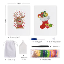 Load image into Gallery viewer, Mini Diamond Painting 6&quot;x8&quot; (2 pieces) - Christmas Stocking and Reindeer