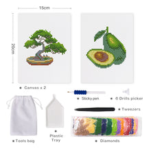 Load image into Gallery viewer, Mini Diamond Painting 6&quot;x8&quot; (2 pieces) - Bonsai and Avocado