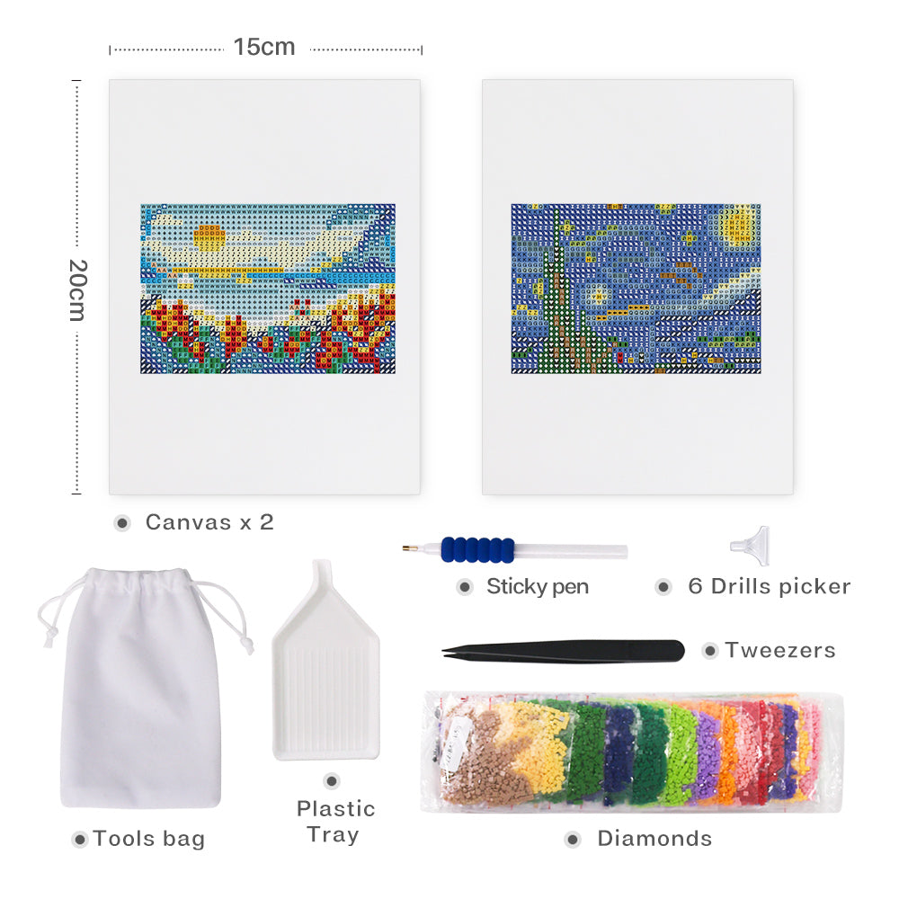 Mini Diamond Painting 6"x8" (2 pieces) - Starry Night and Sun