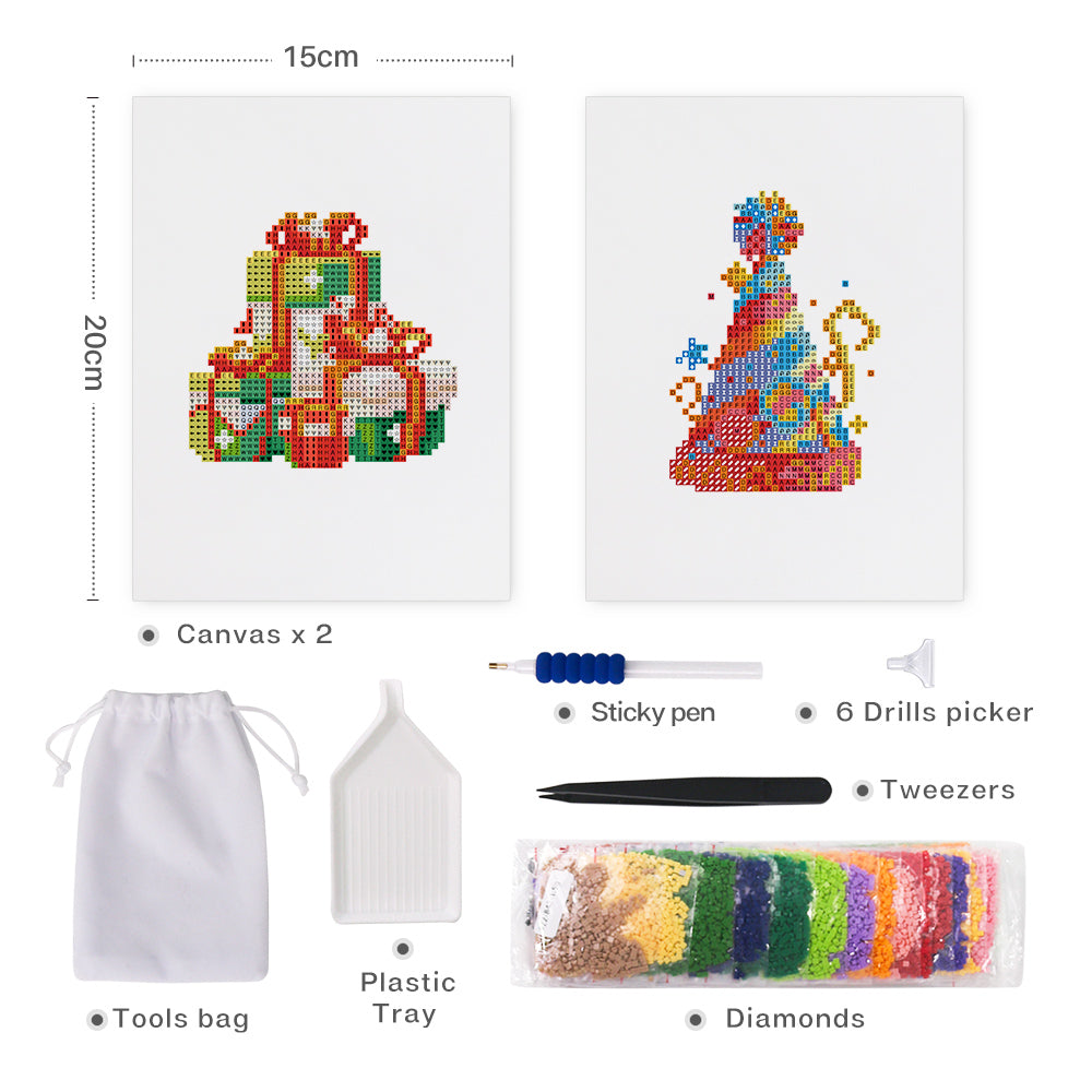 Mini Diamond Painting 6"x8" (2 pieces) - Drinks and Festive Wreaths