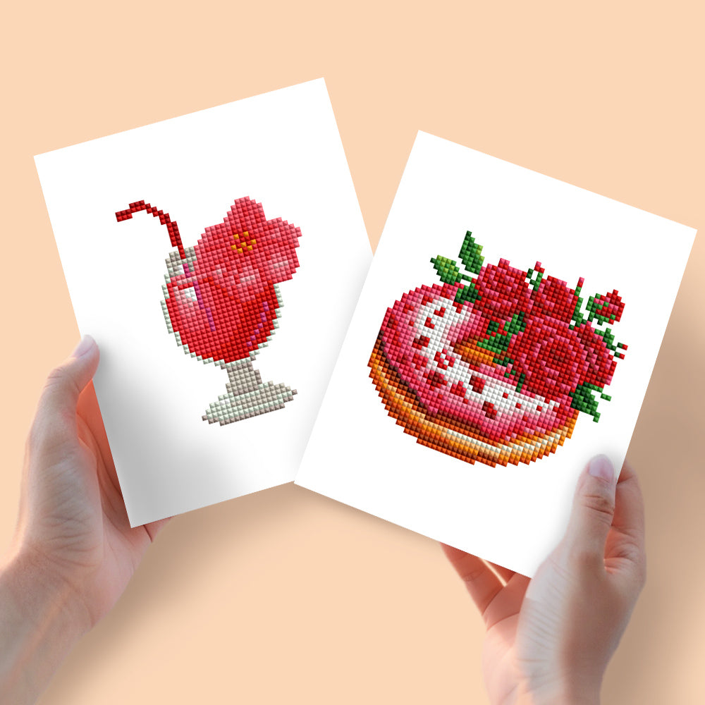 Mini Diamond Painting 6"x8" (2 pieces) - Milkshake and Cake