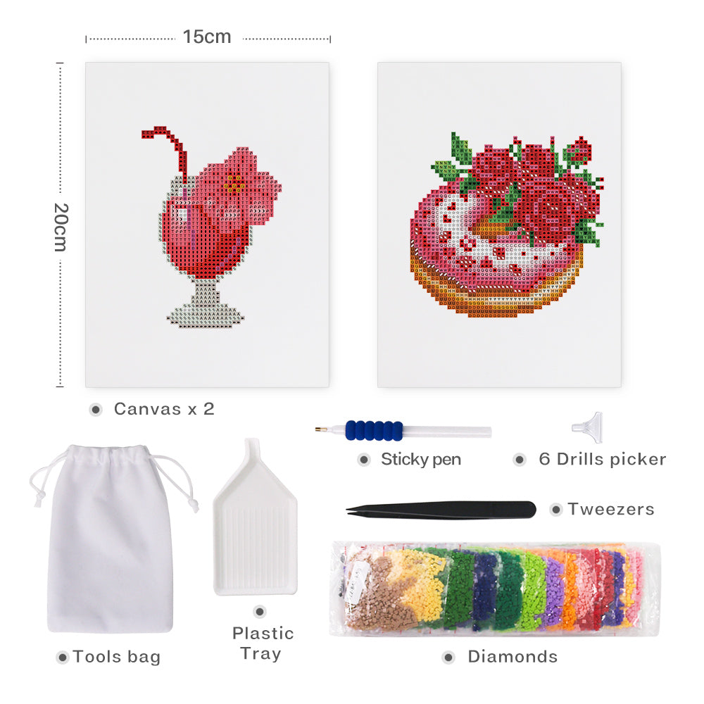 Mini Diamond Painting 6"x8" (2 pieces) - Milkshake and Cake