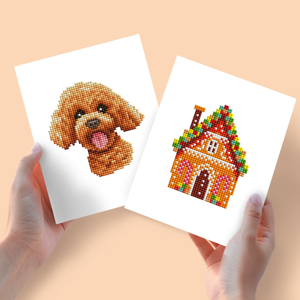 Mini Diamond Painting 6"x8" (2 pieces) - Puppy and Cottage Dreams