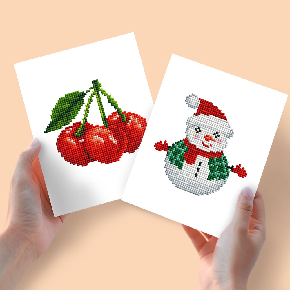 Mini Diamond Painting 6"x8" (2 pieces) - Cherries and Snowman