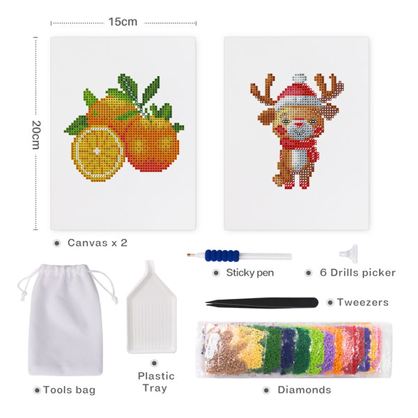 Mini Diamond Painting 6"x8" (2 pieces) - Citrus and Reindeer