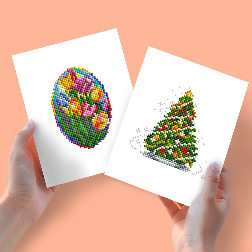 Mini Diamond Painting 6"x8" (2 pieces) - Easter Eggs and Christmas Trees