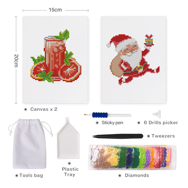 Mini Diamond Painting 6"x8" (2 pieces) - Tomato Juice and Santa